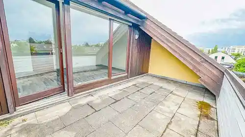 Süd-Terrasse mit Blick zum Wohnzimmer 3 Zimmer Dachterrassen Wohnung kaufen Hasenbergl